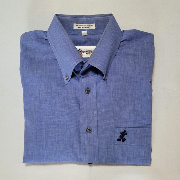 VNT Walt Disney World Mickey Mouse Men's Sz L Button Down Blue Pocket Logo Shirt - Picture 2 of 9